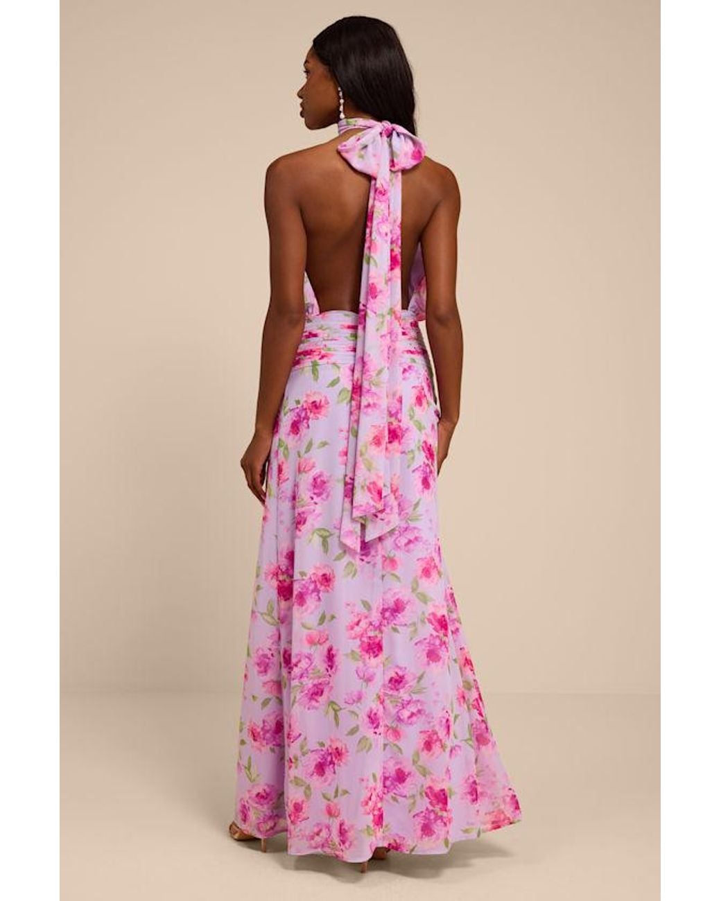 Lulus Pink Kenzie Multi Floral Backless Maxi Dress