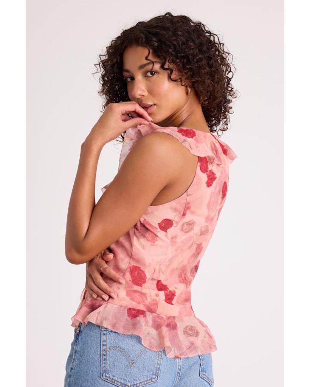 Lulus Red Ivanna Dusty Floral Ruffled Tie-Front Tank Top