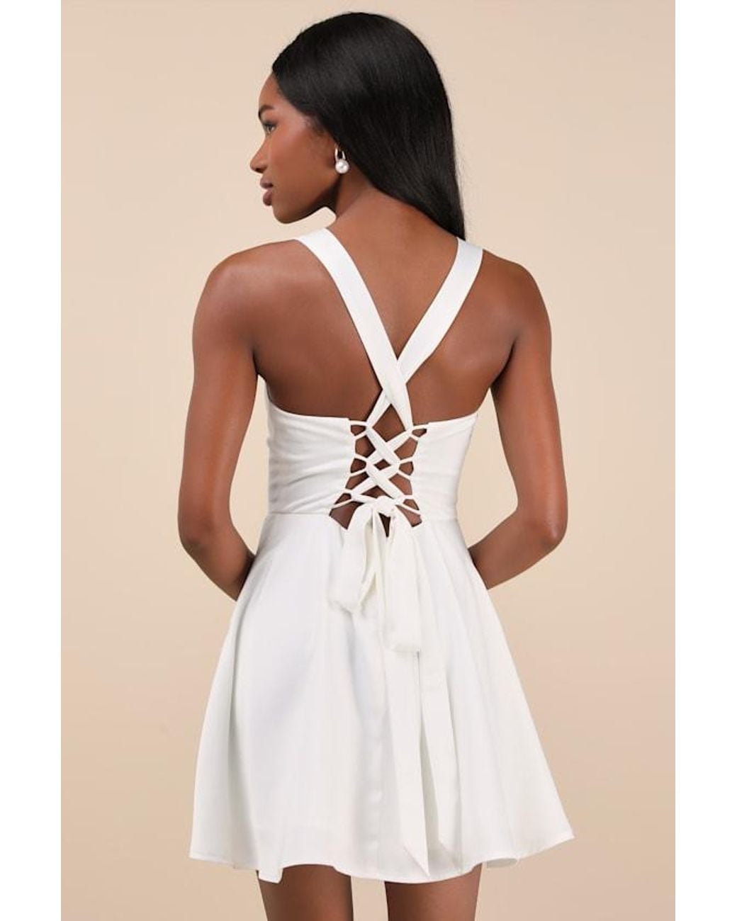 Lulus Natural Admirably Chic Satin Lace-Up Mini Dress With Pockets