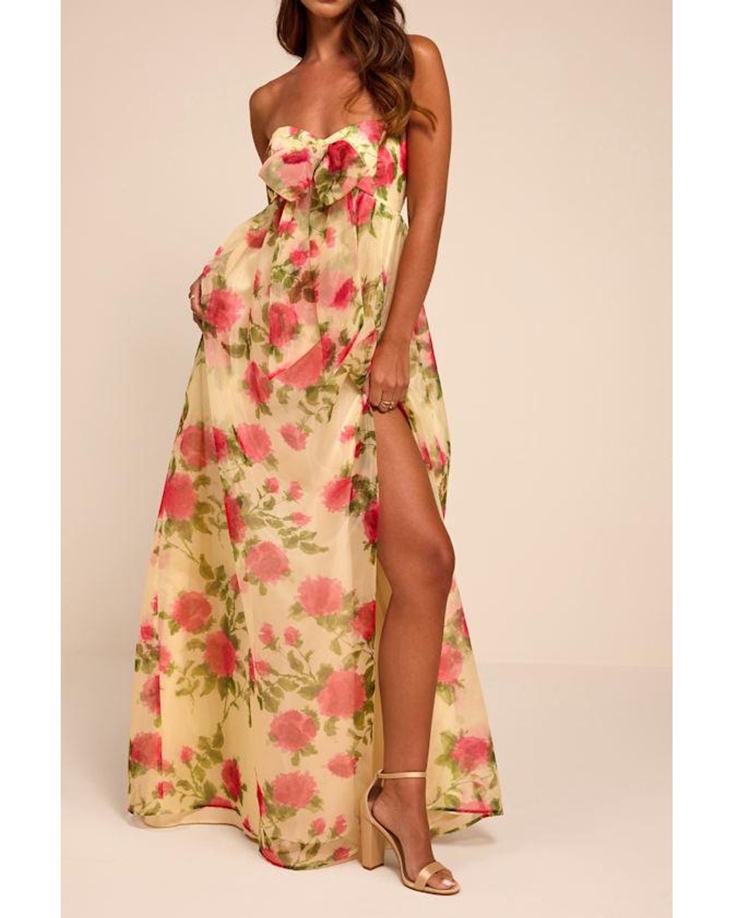 Lulus Natural Ember Floral Organza Strapless Maxi Dress