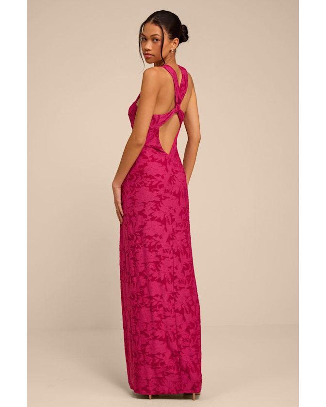 Lulus Red Danette Floral Jacquard Cutout Maxi Dress