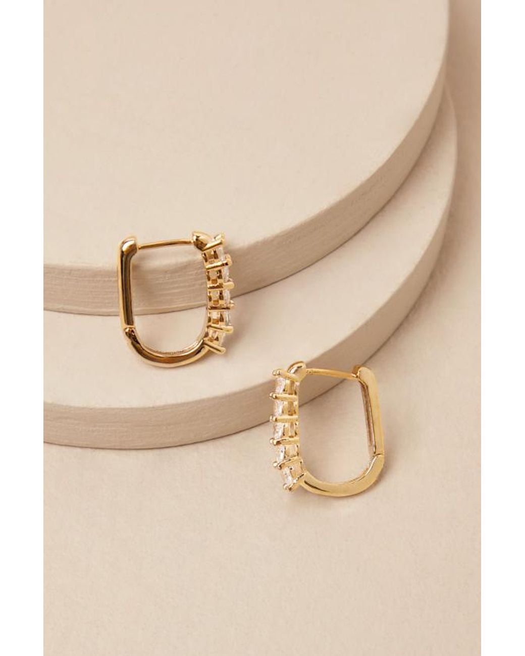 Lulus Natural Vasha Rhinestone Huggie Hoop Earrings