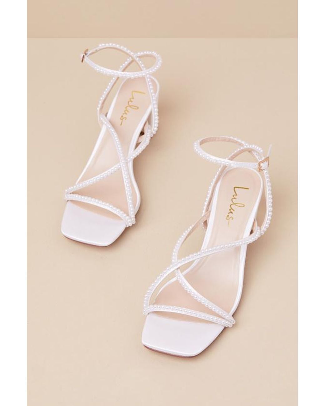 Lulus Pink Makenna Pearl Satin Strappy Ankle Strap Low Heel Sandals