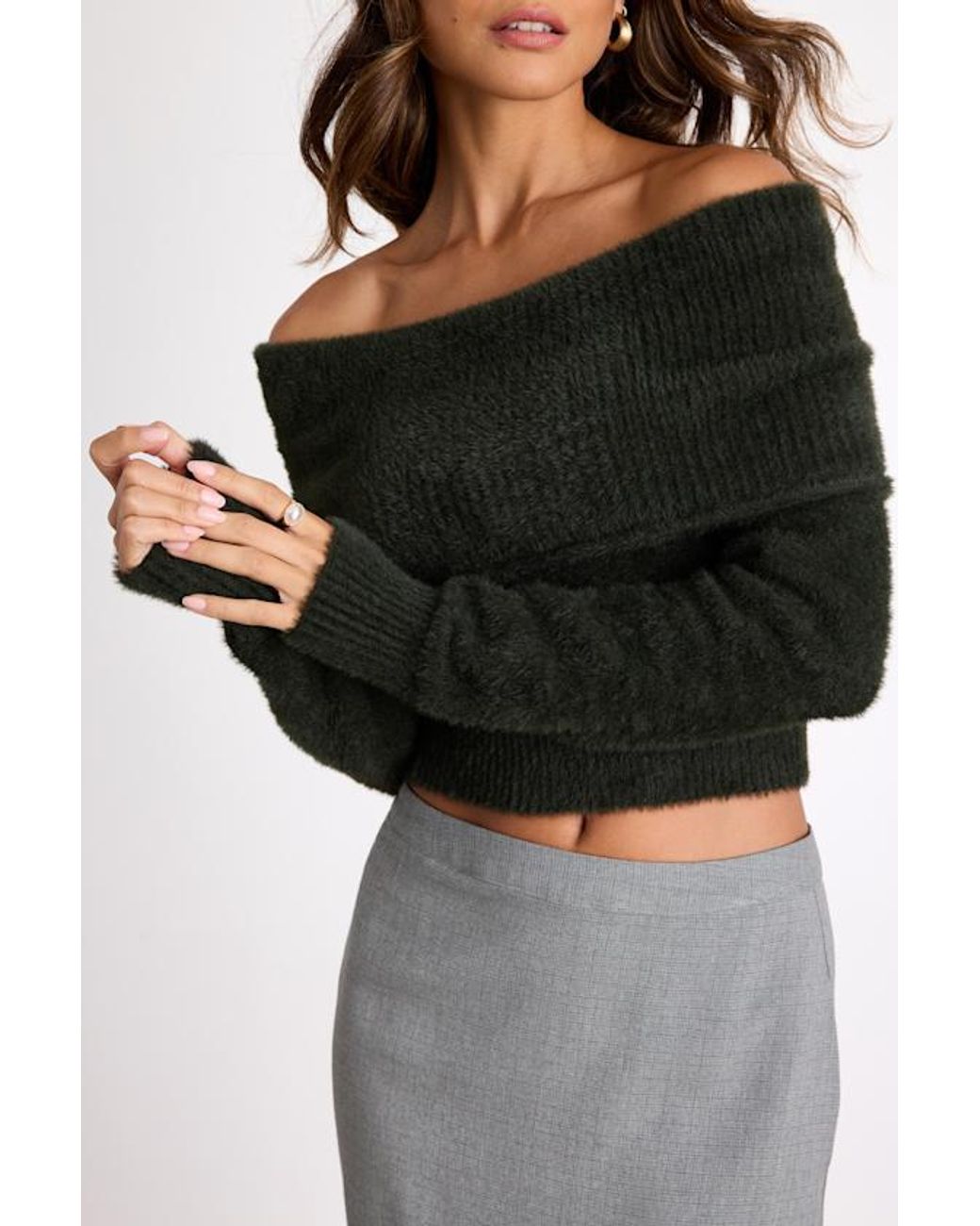 Lulus Black Ravenna Eyelash Knit Off-The-Shoulder Sweater Top