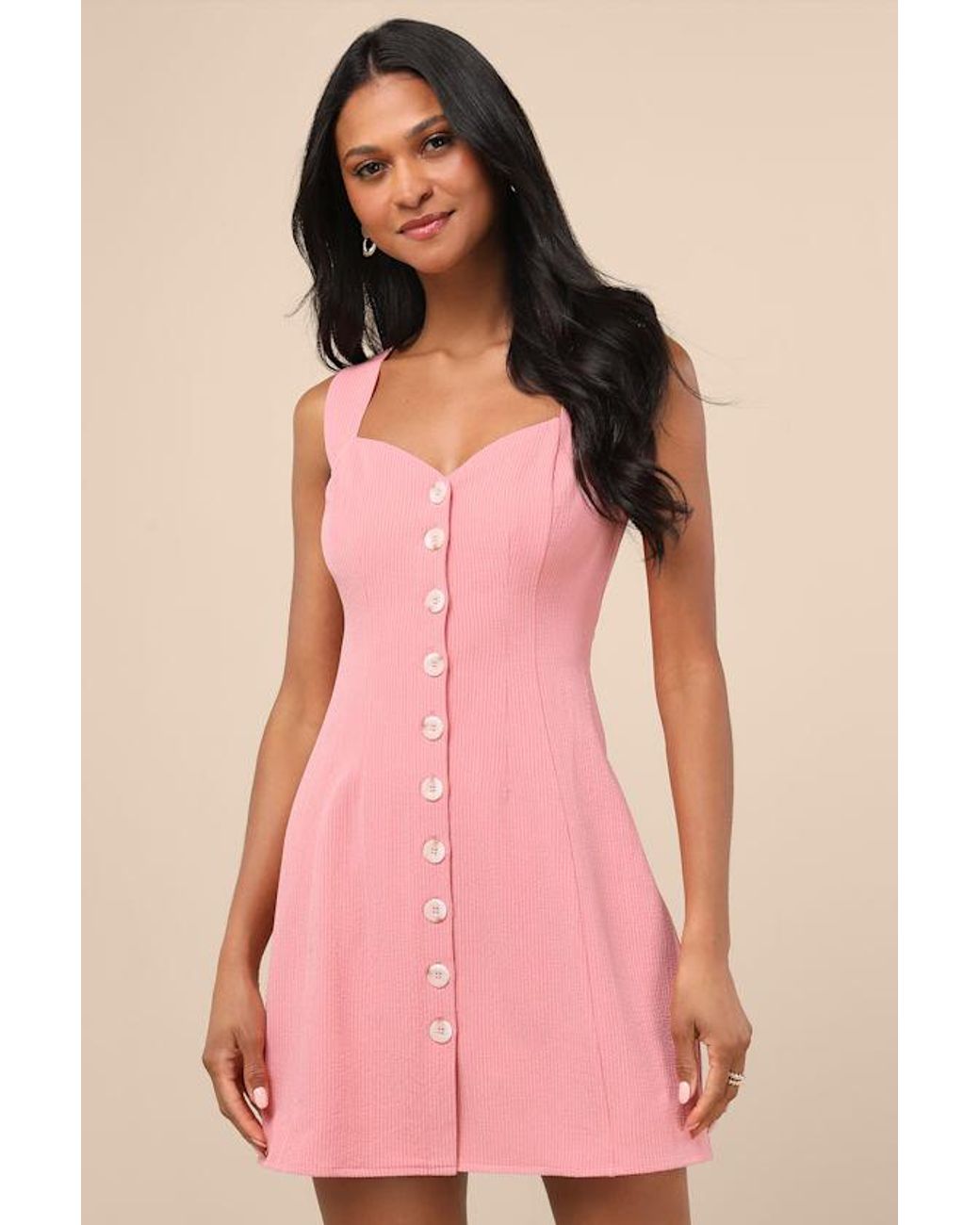 Lulus Pink Sarie Textured Button-Front Mini Dress