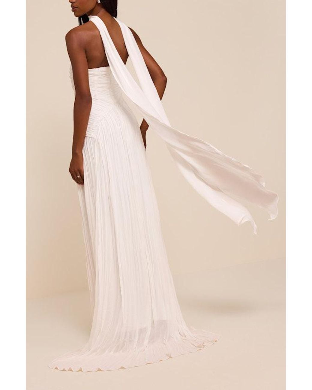 Lulus Natural Nellie Pleated Maxi Dress And Scarf Set