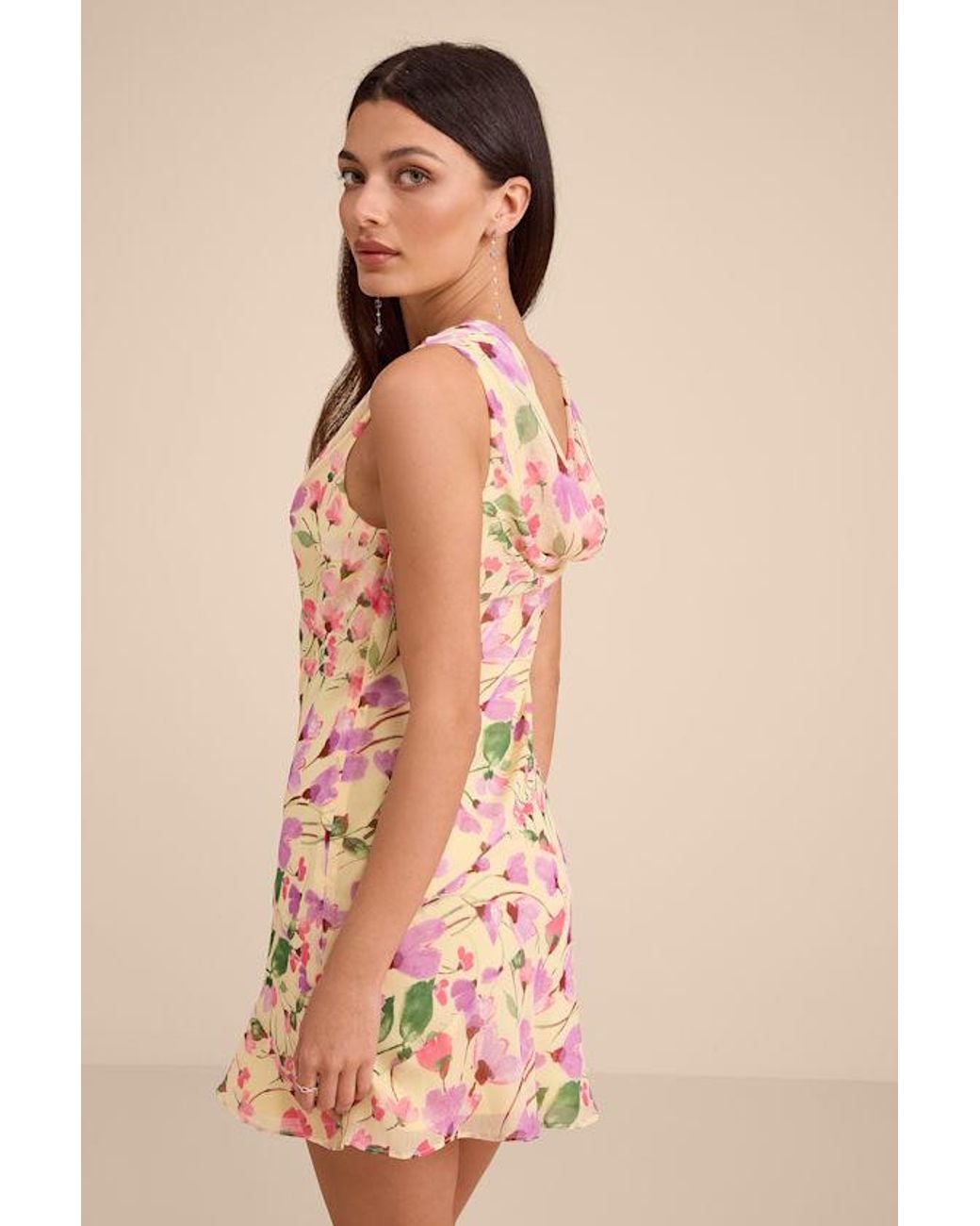 Lulus Pink Odette Floral Cowl Neck Mini Dress
