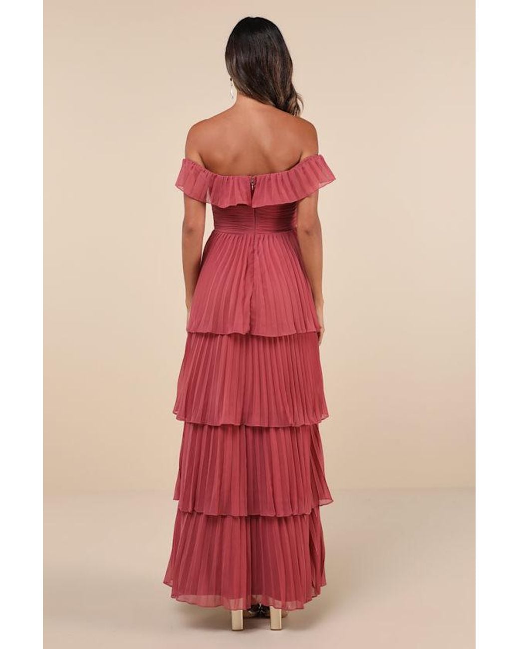 Lulus Red Always Remarkable Pleated Off-The-Shoulder Maxi Dress