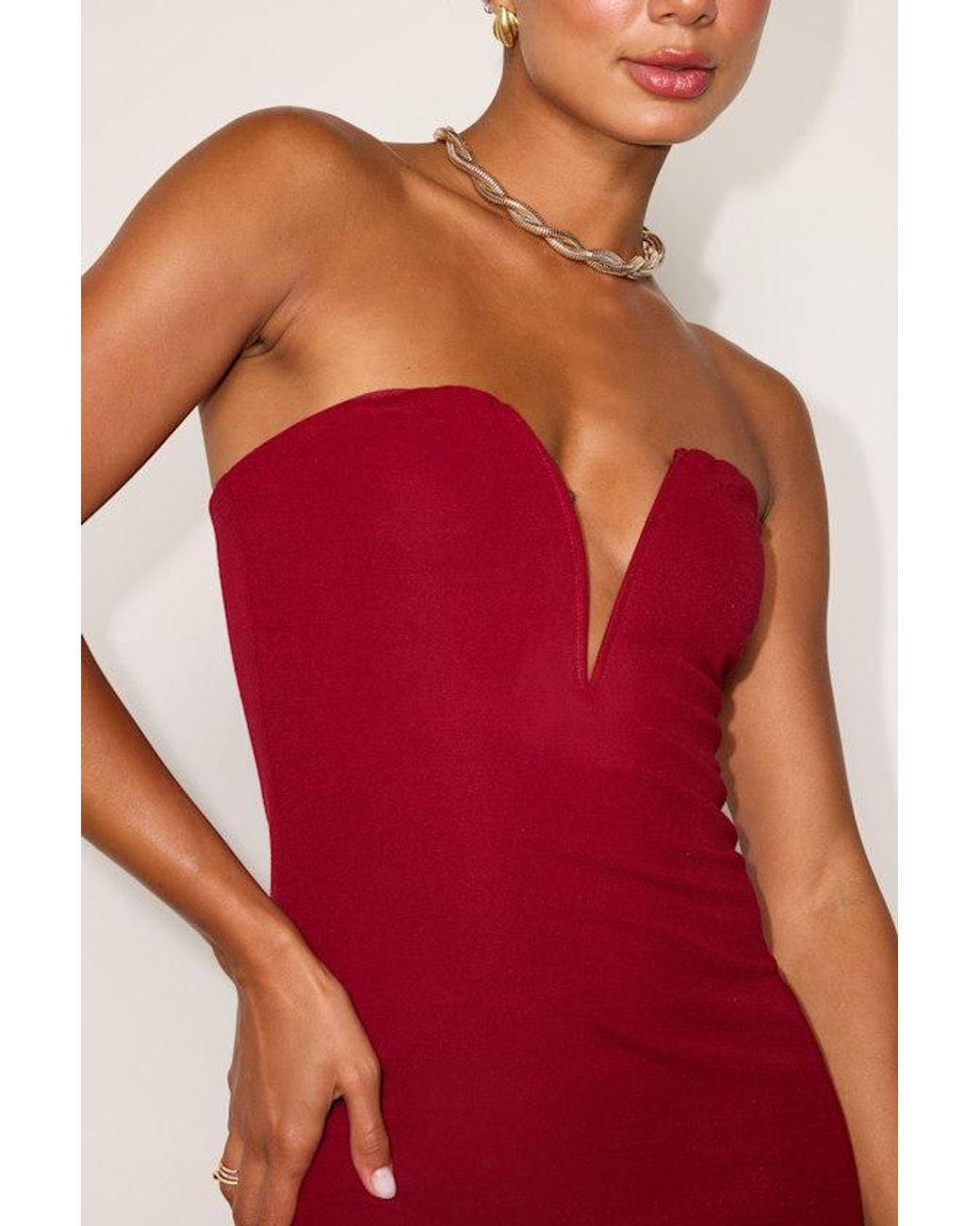 Lulus Red Iniko Strapless Bodycon Midi Dress