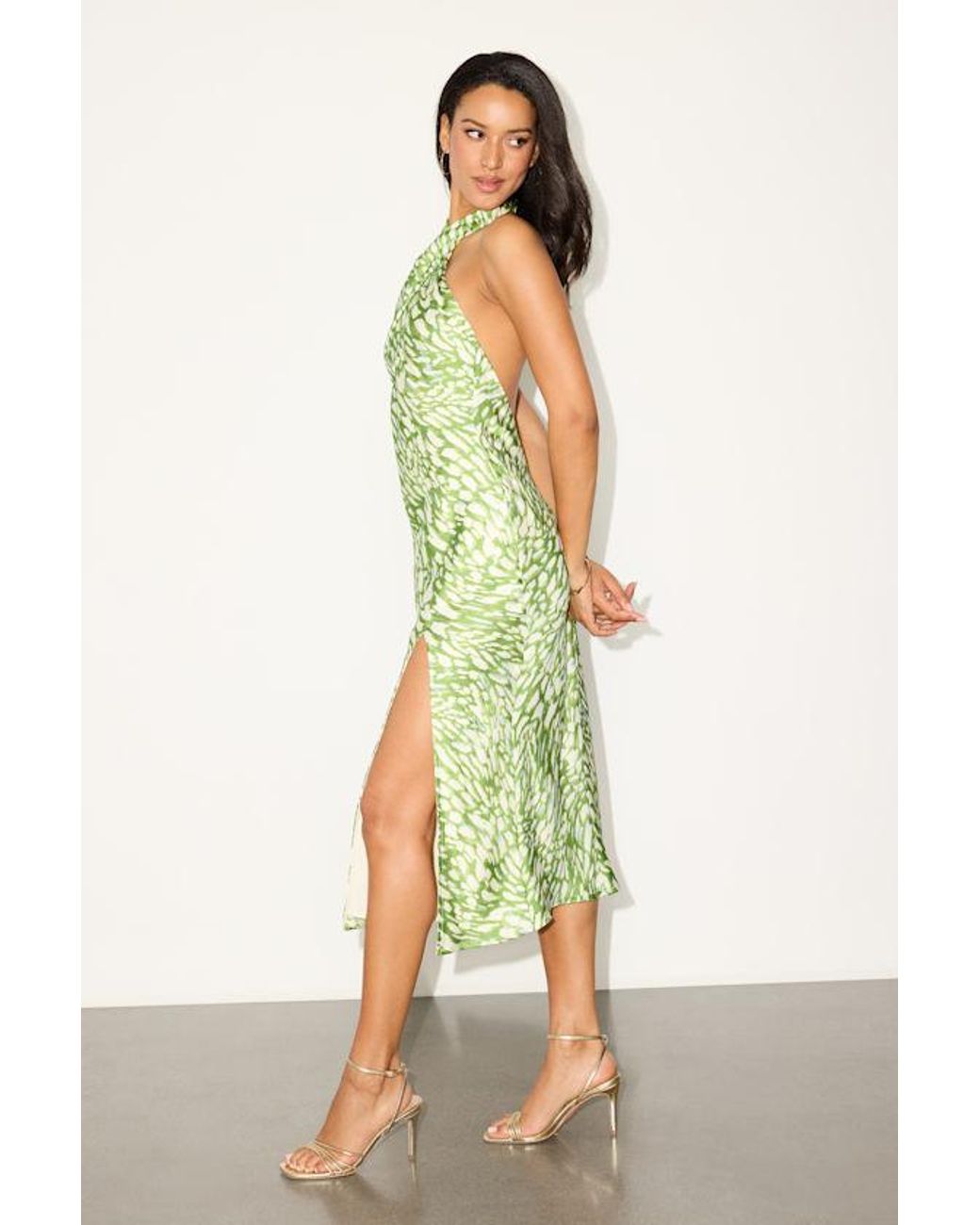 Lulus Green Beyond Classy Abstract Print Satin Halter Midi Dress