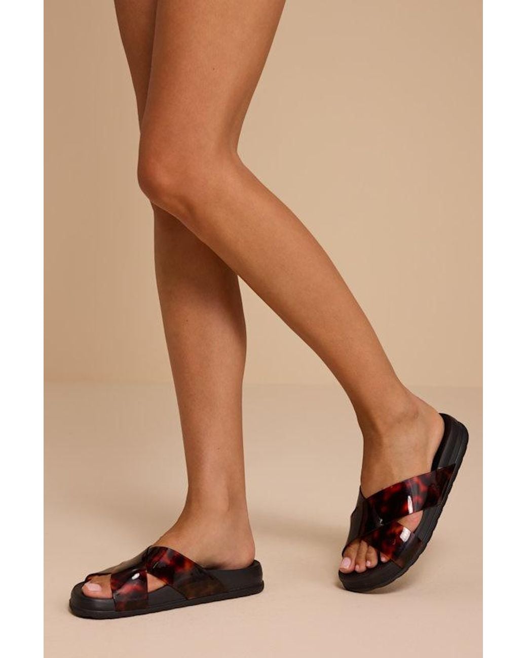 Melissa Black Cozy Cross Tortoise Slide Sandals
