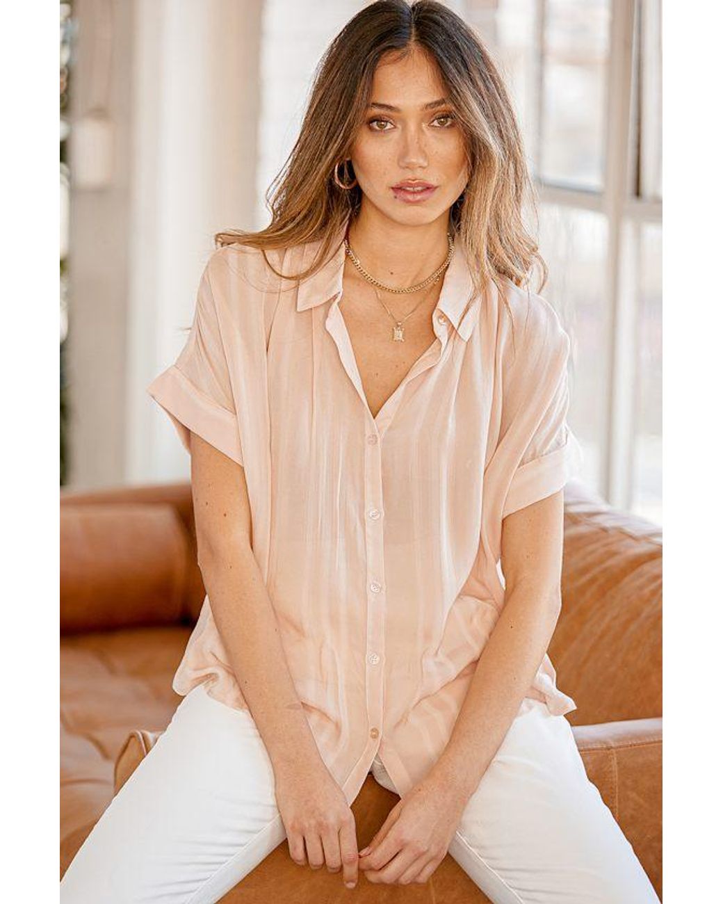 Lulus Natural Everlee Striped Button-Up Top