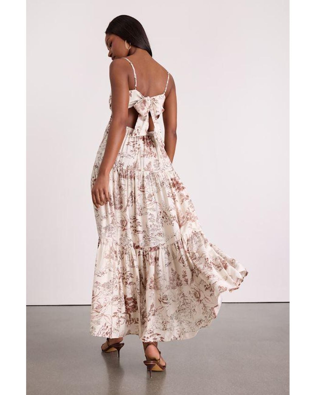 Lulus Pink Molana Cream Botanical Print Tiered Maxi Dress