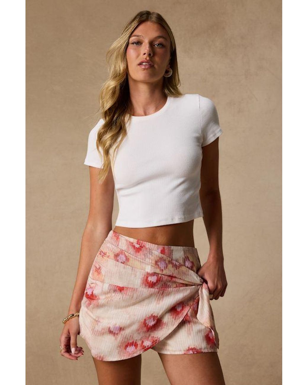 Lulus Brown Komi Multi Print Wrap Skort