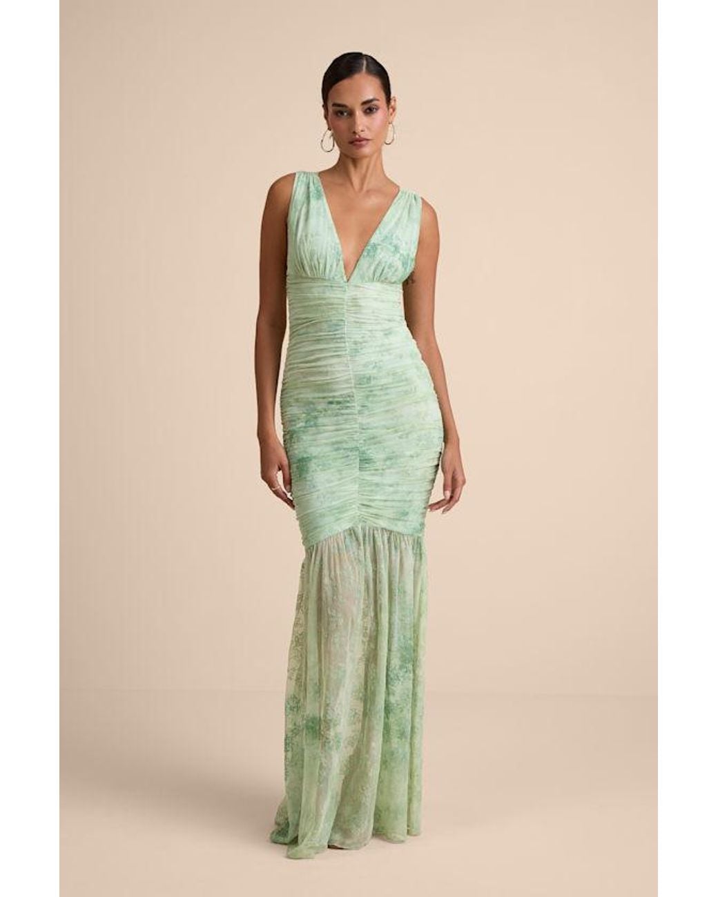 Lulus Green Jamie Floral Mesh Sheer Hem Maxi Dress