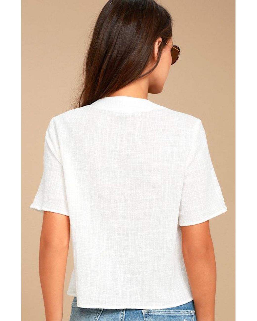 Lulus White Lift My Spirits Button-Up Crop Top