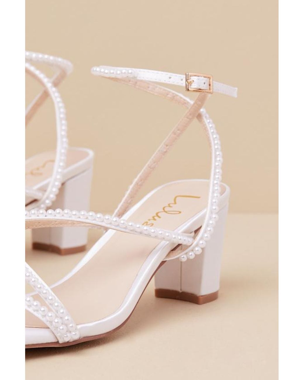 Lulus Pink Makenna Pearl Satin Strappy Ankle Strap Low Heel Sandals