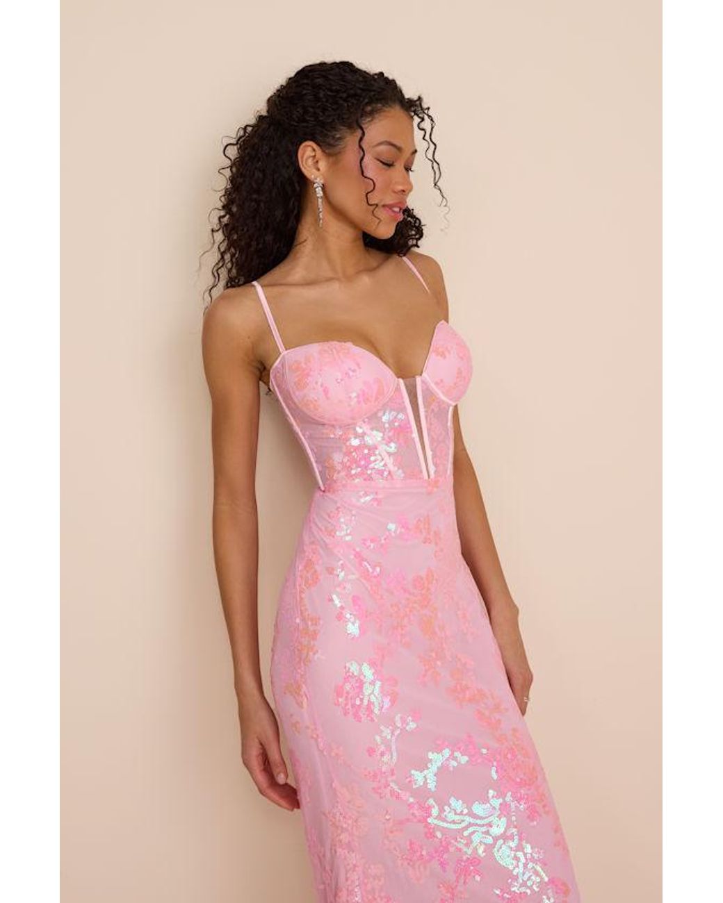 Lulus Pink Livy Sequin Bustier Mermaid Maxi Dress