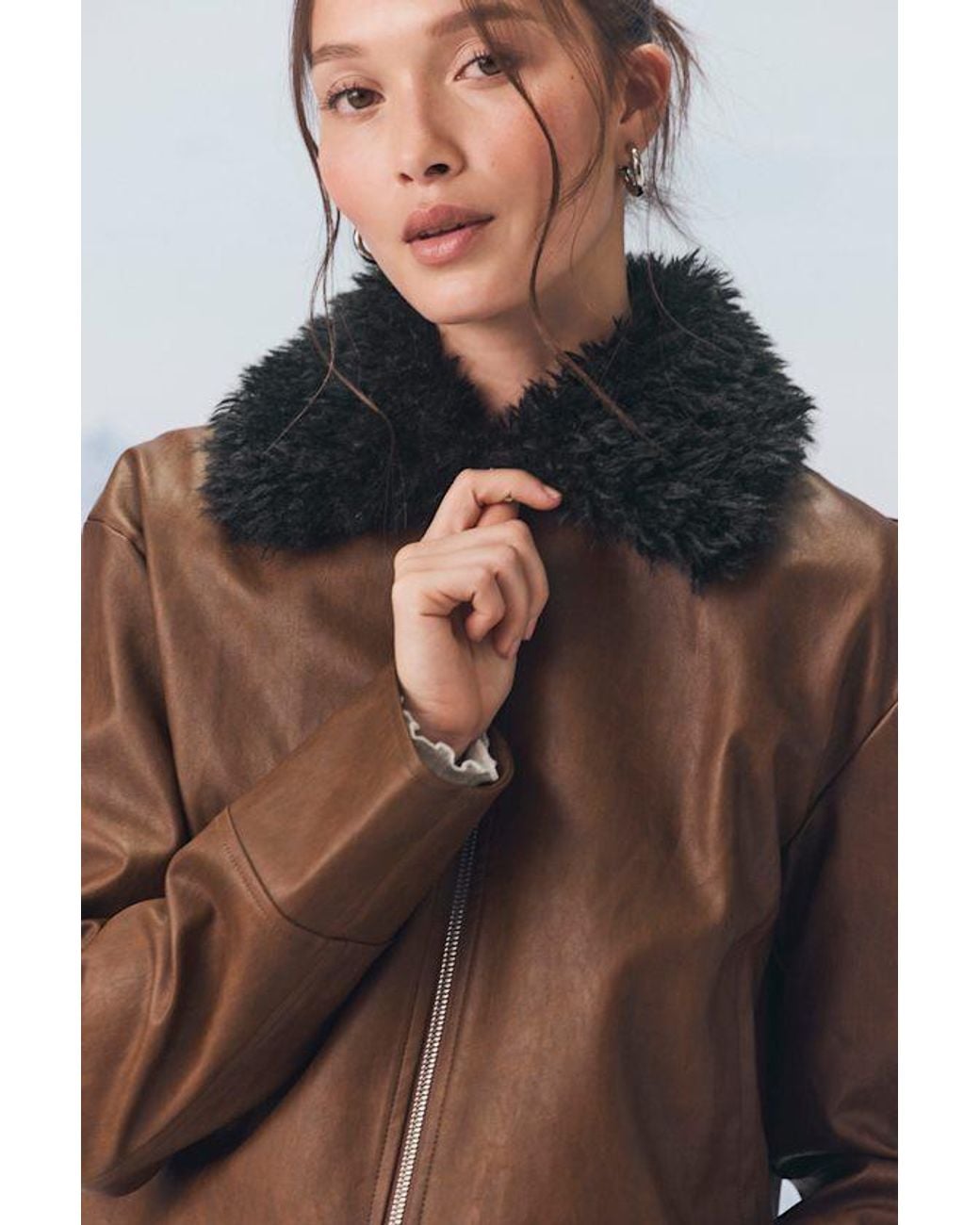 Lulus Brown Valencia Vegan Leather Faux Fur Jacket