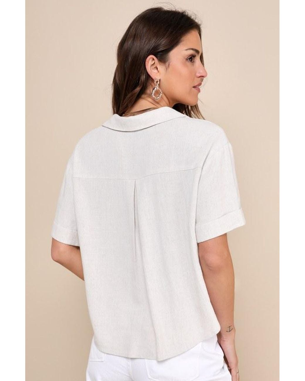 Lulus Natural Summer Escapades Linen Collared Button-Up Top