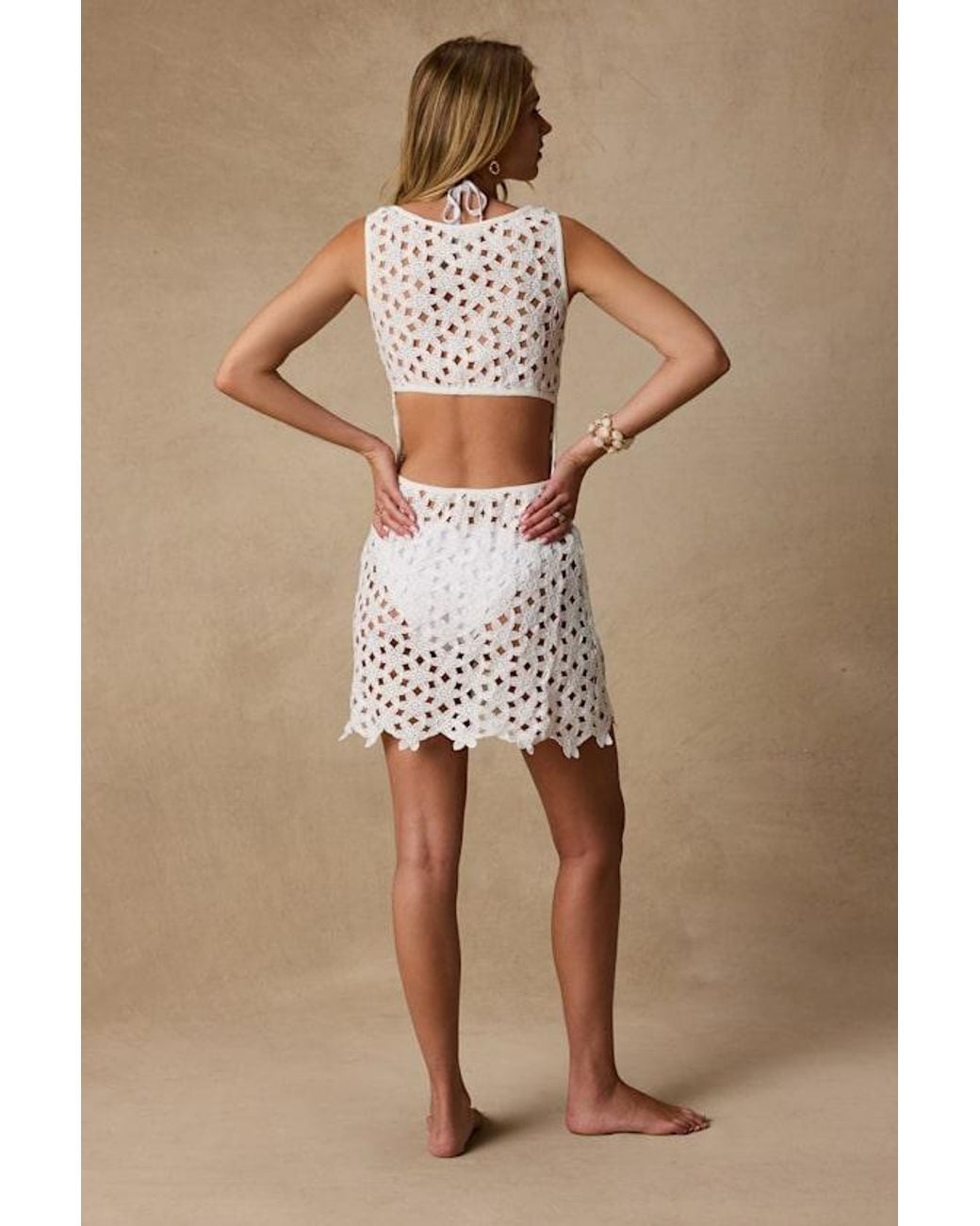 Lulus Brown Calypso Floral Crochet Mini Swim Cover-Up