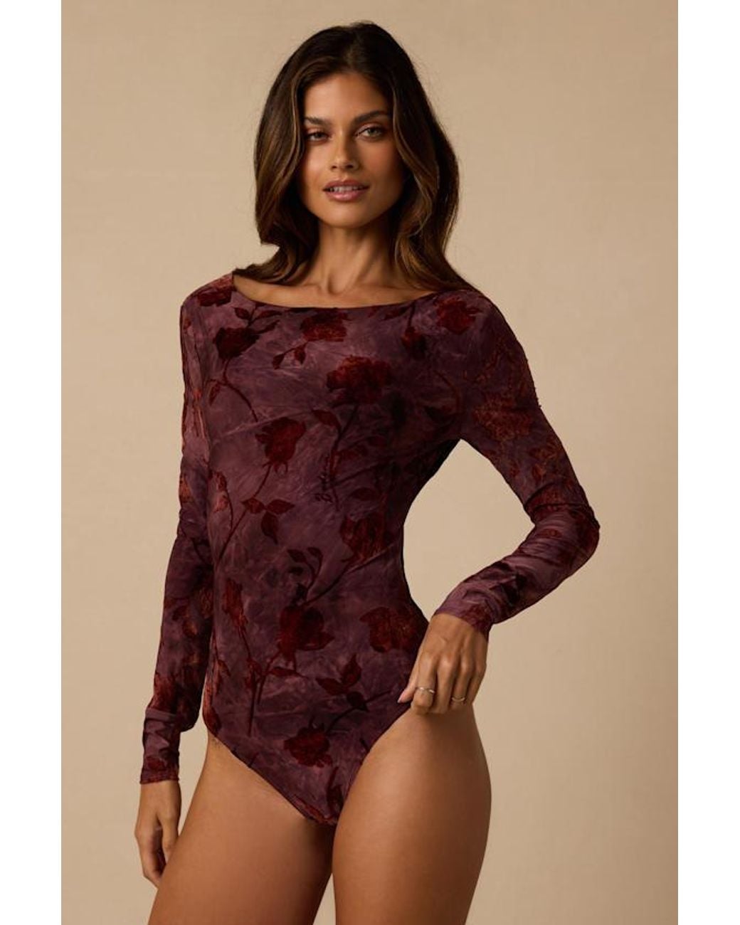 Lulus Red Micah Dark Plum Burnout Velvet Bodysuit