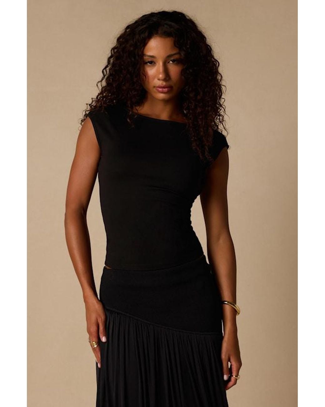 Lulus Black Asher Short Sleeve Backless Top