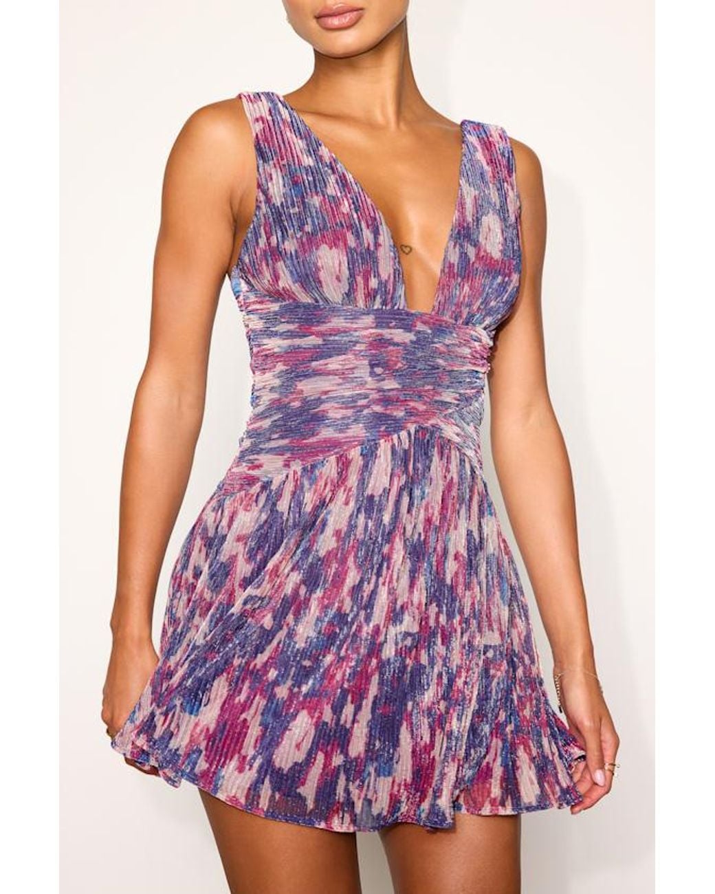 Lulus Purple Evaluna Abstract Print Pleated Mini Dress