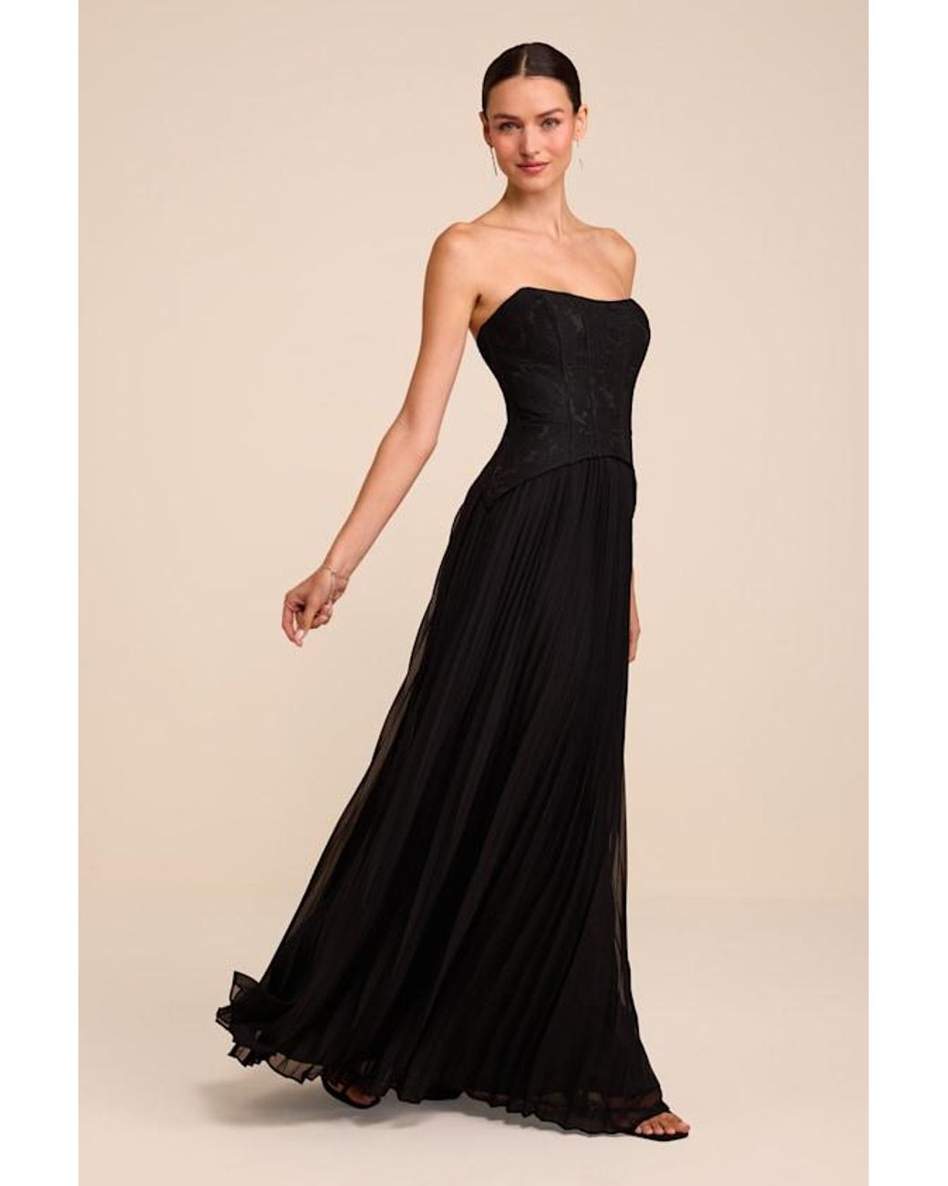 Lulus Black Olivia Strapless Bustier Maxi Dress