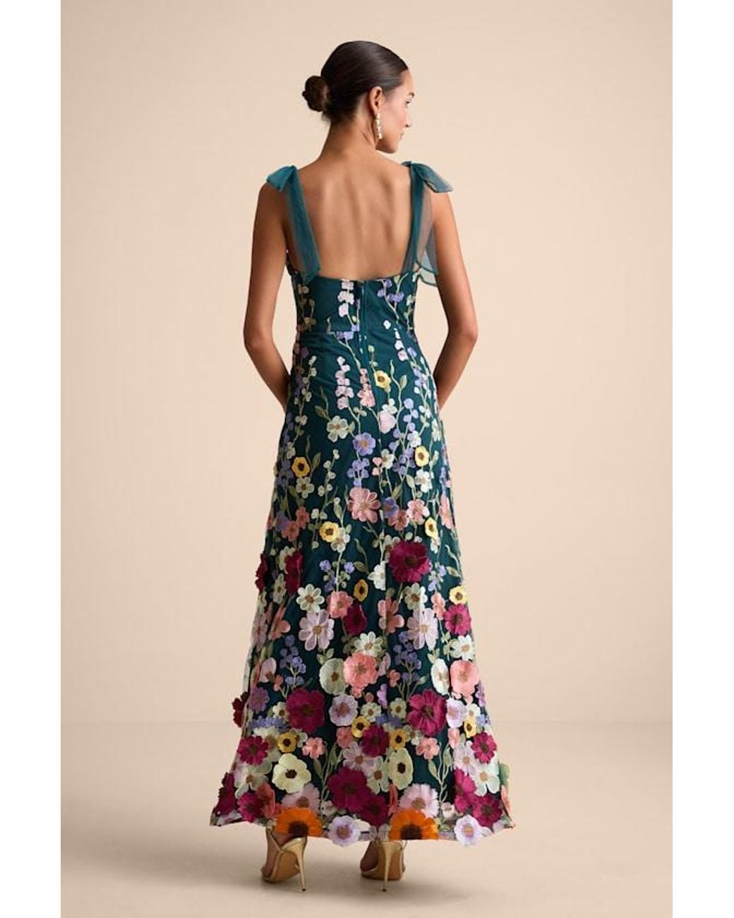 Lulus Blue Thriving Poise 3D Floral Embroidered Tie-Strap Maxi Dress