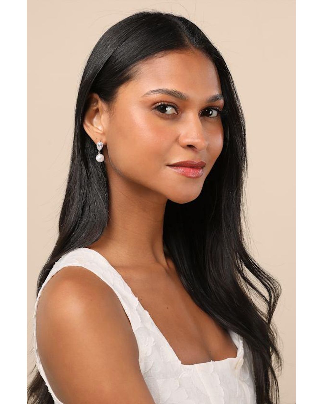 Lulus Natural Miona And Pearl Rhinestone Drop Earrings