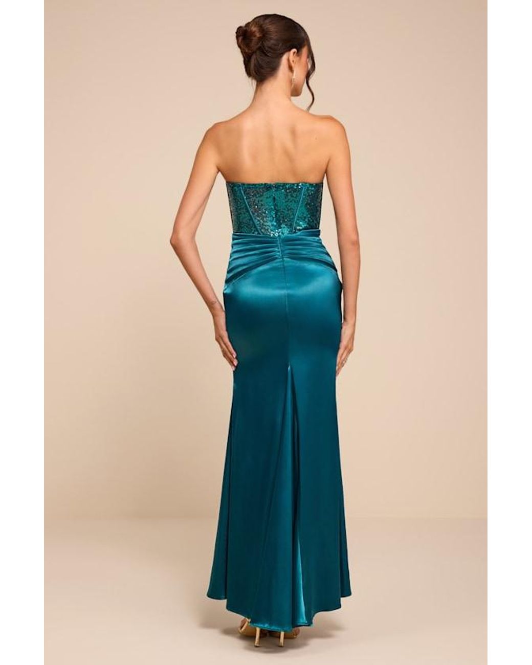 Lulus Blue Ria Emerald Sequin Strapless Mermaid Maxi Dress