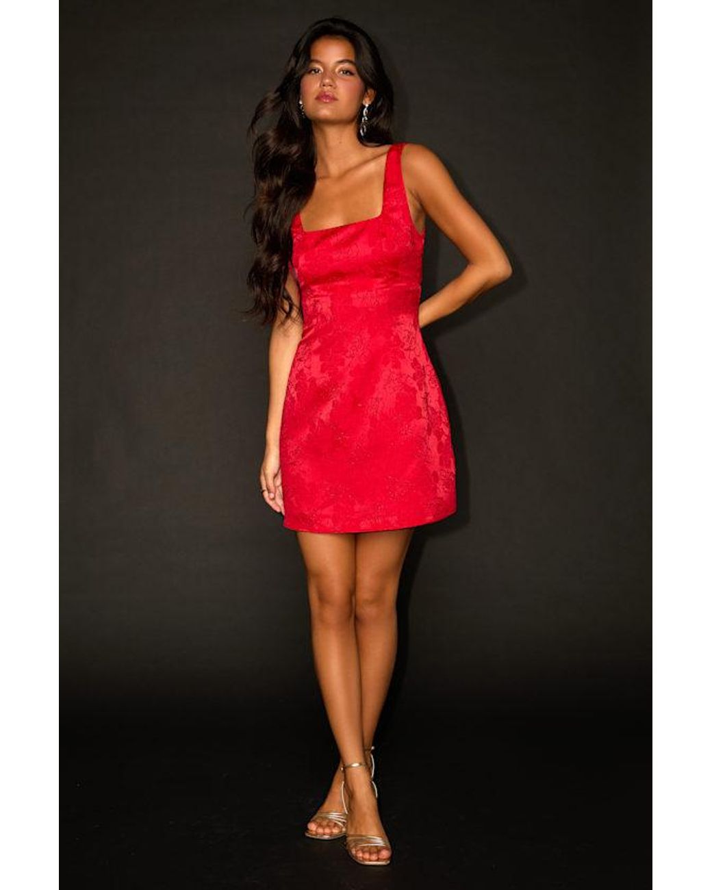 Lulus Red Perfectly Flirtatious Floral Jacquard Tie-Back Mini Dress