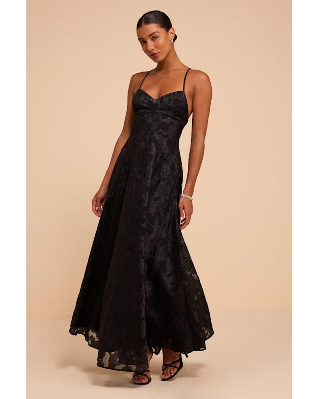 Lulus Black Starlet Burnout Lace-Up Maxi Dress