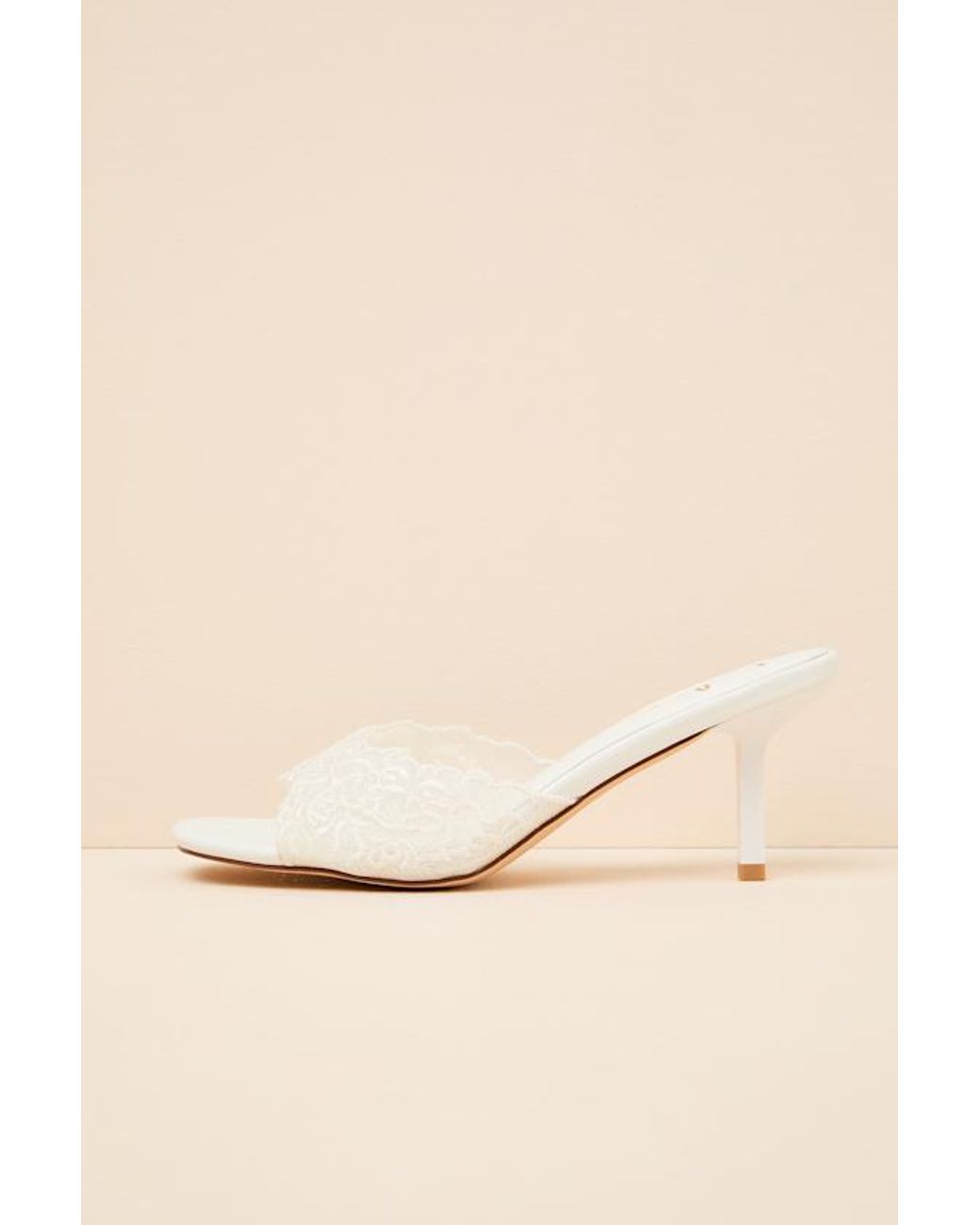 Lulus Natural Chanel Lace Kitten Heel Slide Sandals