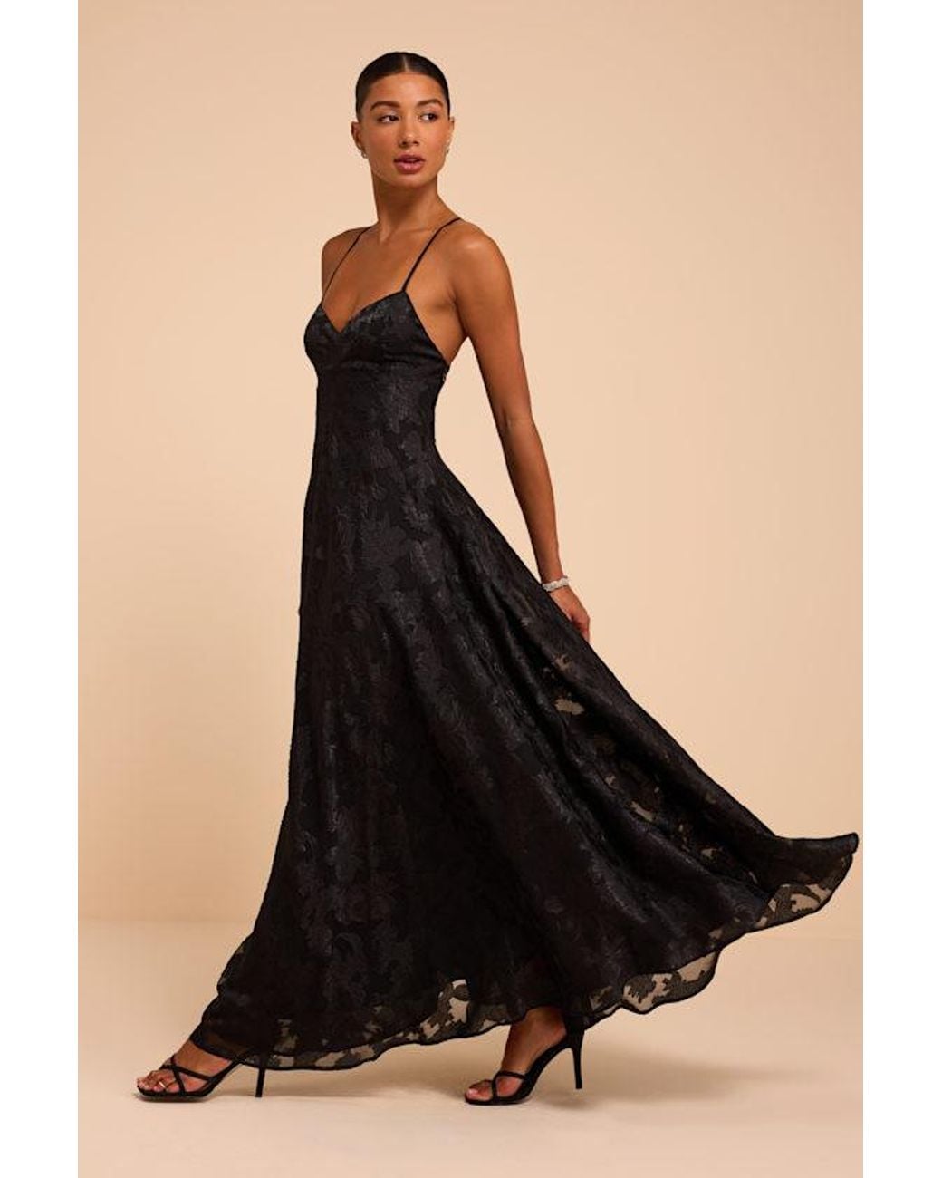 Lulus Black Starlet Burnout Lace-Up Maxi Dress