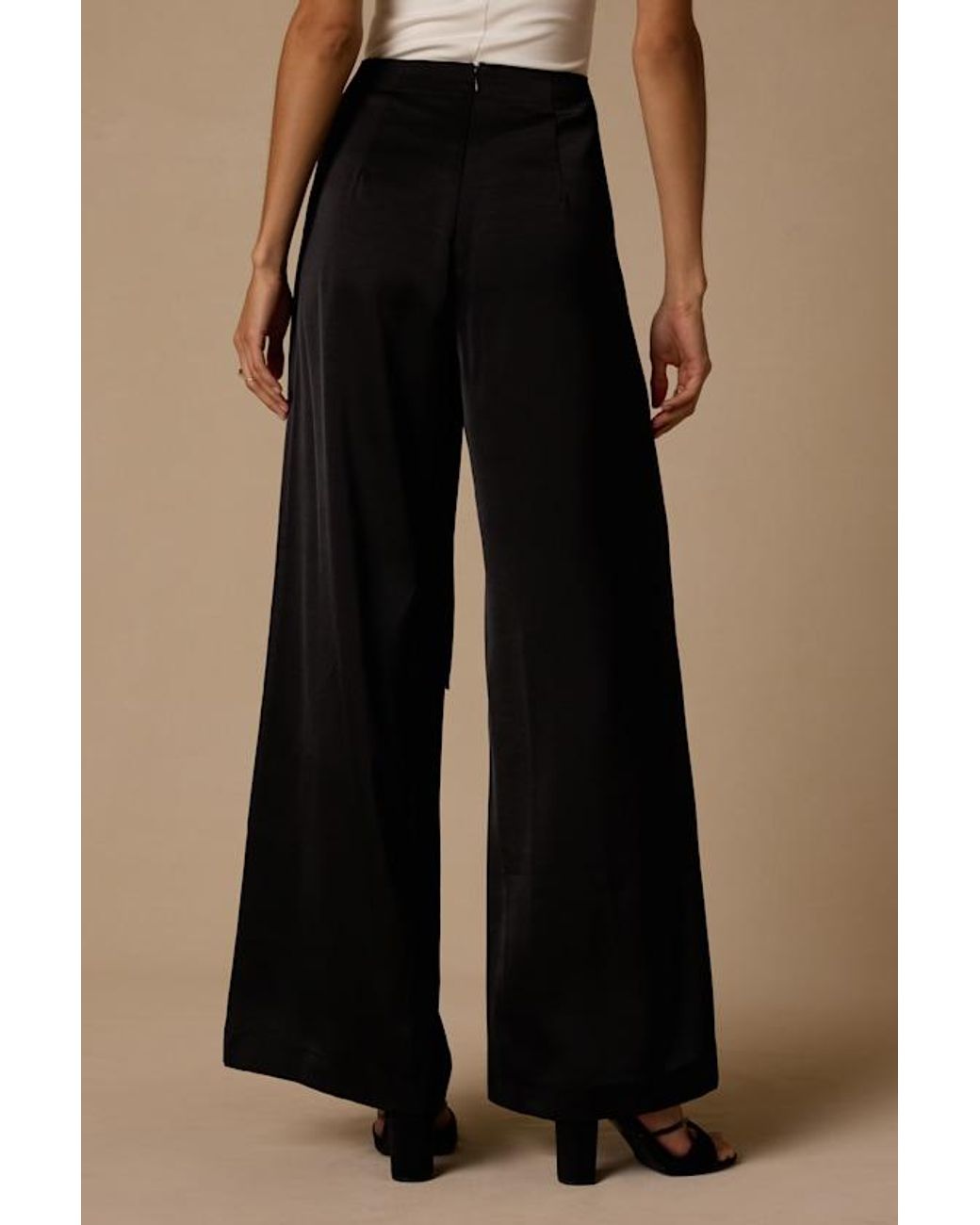 Lulus Natural Ivaya Satin Sash Wide-Leg Pants