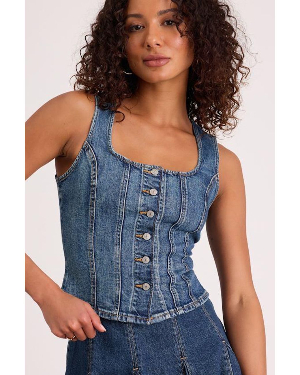 Levi's Blue Sculpted Medium Wash Denim Vest Top