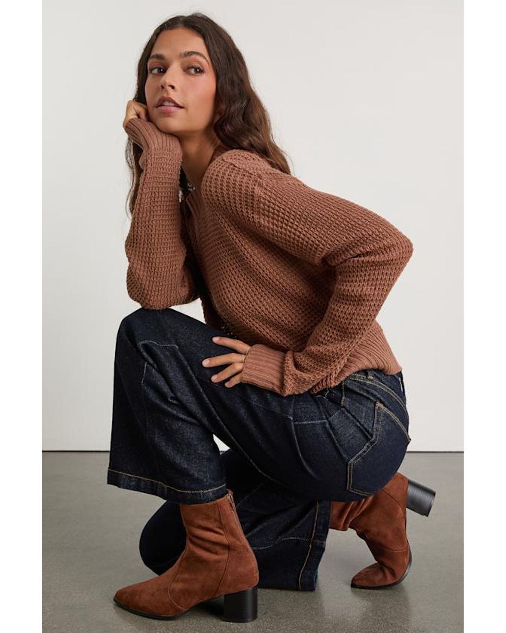 Lulus Brown Campfire Cozy Cropped Sweater