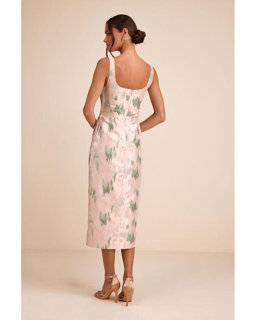 Lulus Natural Diani Blush Abstract Jacquard Column Midi Dress
