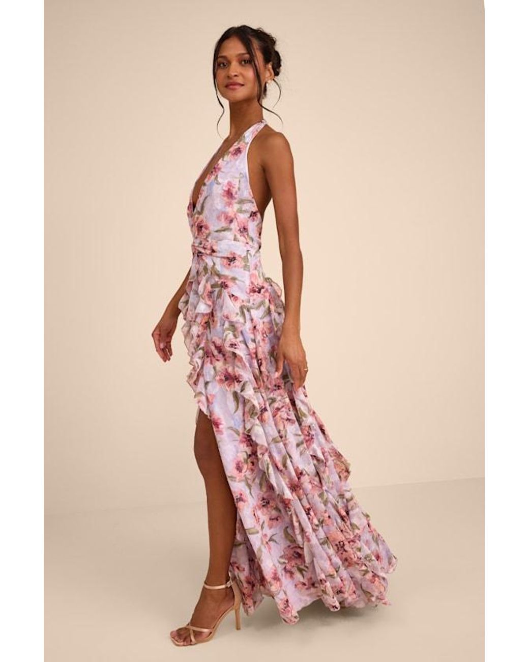 Lulus Pink Oleta Multi Floral Ruffled Maxi Dress