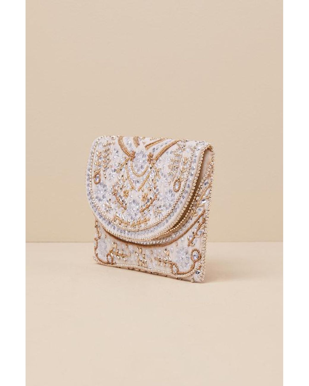Lulus Black Convincing Shine Taupe And Beaded Rhinestone Clutch