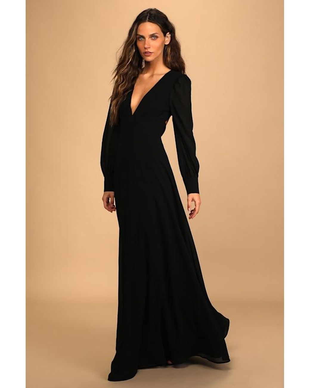 Lulus Black Talk About Divine Long Sleeve Backless Maxi Dress