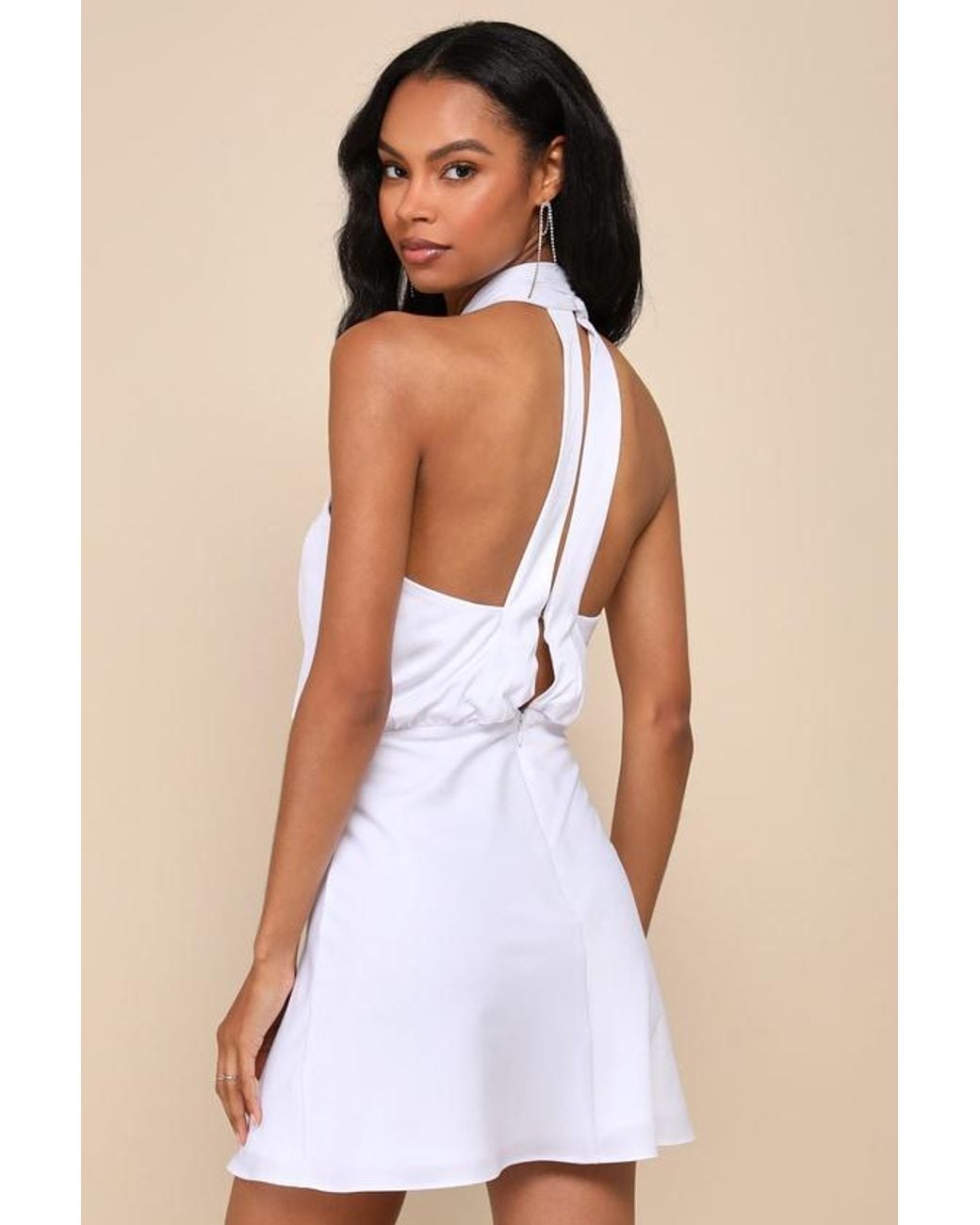 Aesthetic Silk Dress Short Wayf Lilibet Floral Halter Minidress In Ivory At  Nordstrom, Size Large