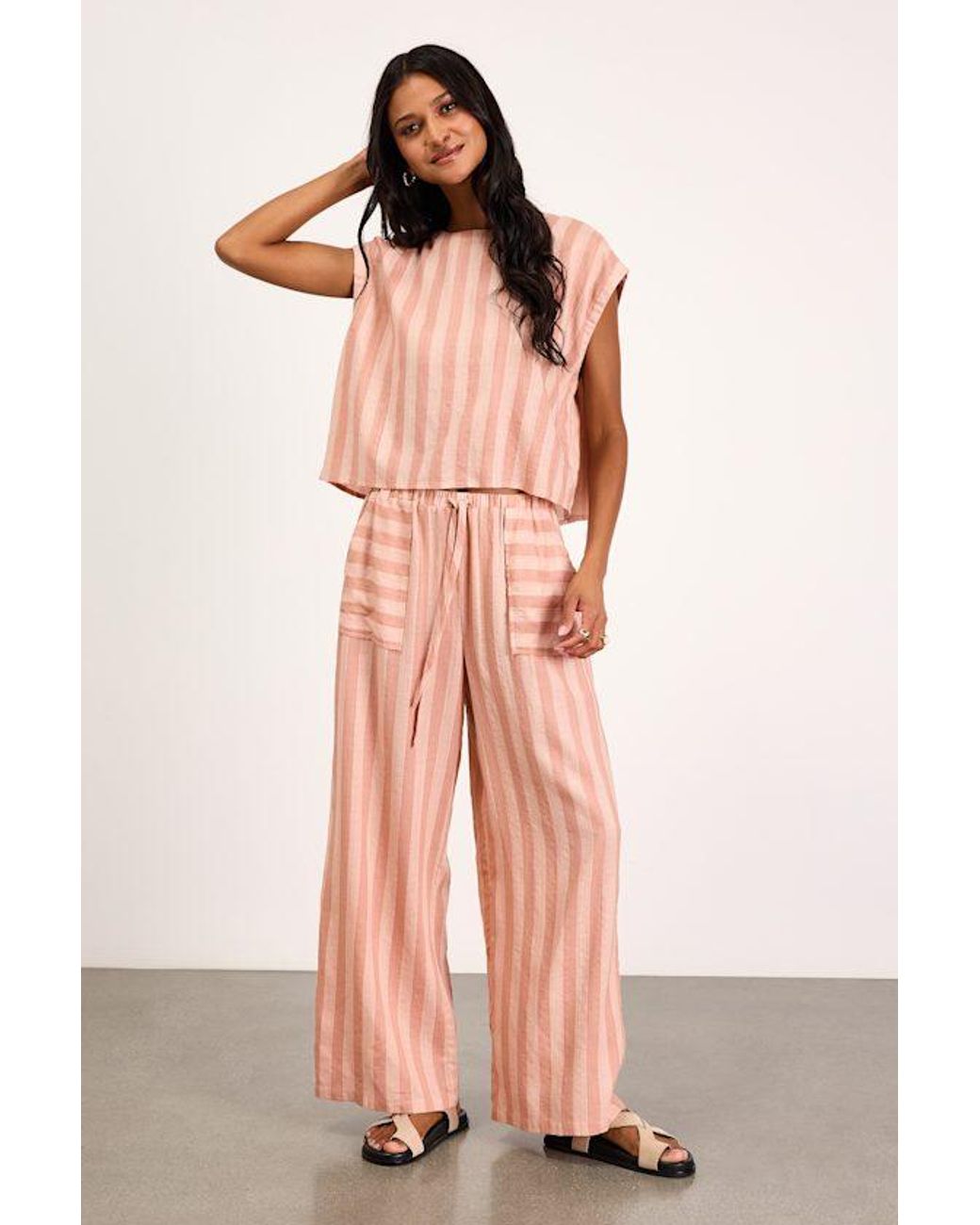Lulus Pink Dresa Striped Cotton Wide-Leg Pants