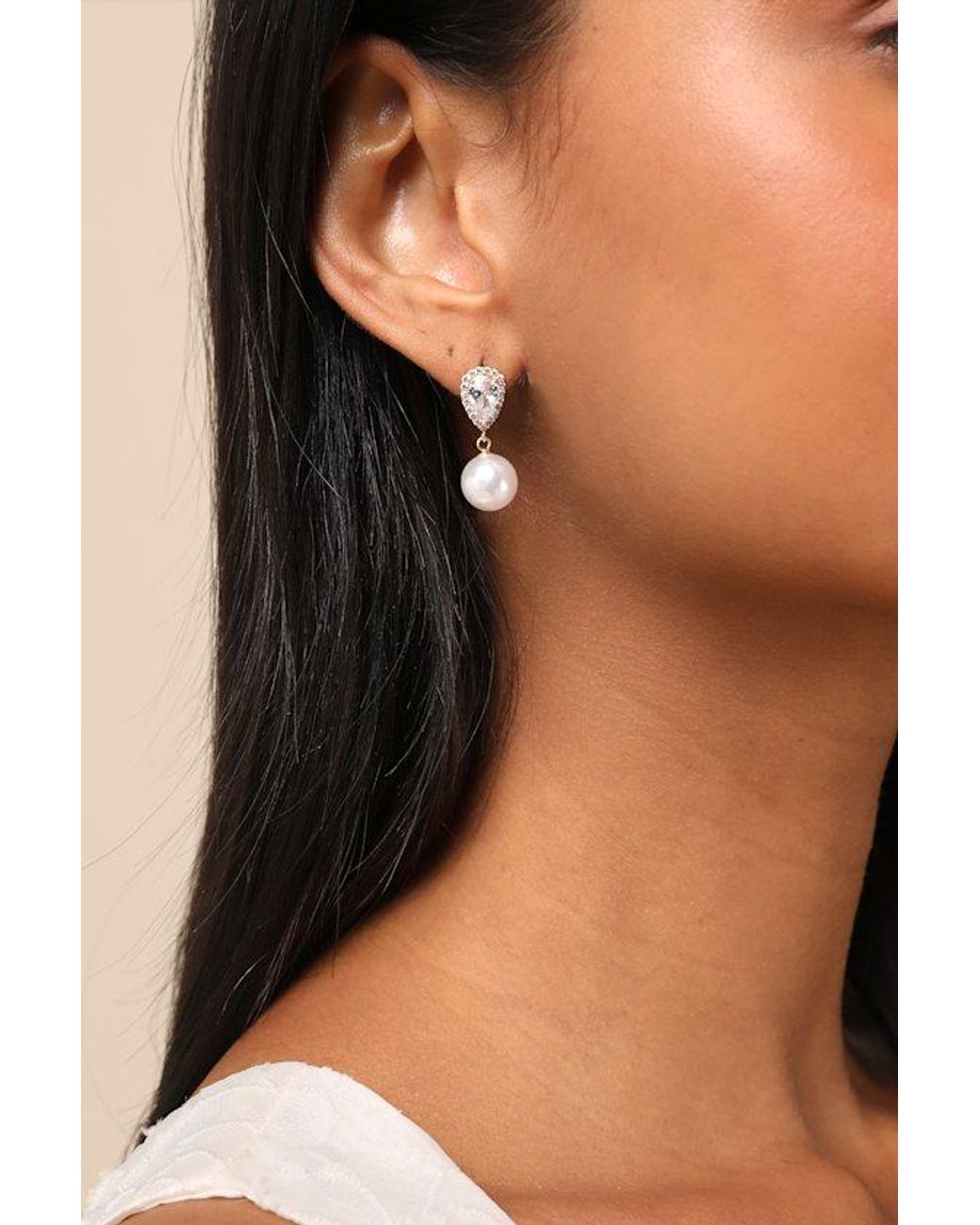 Lulus Natural Miona And Pearl Rhinestone Drop Earrings