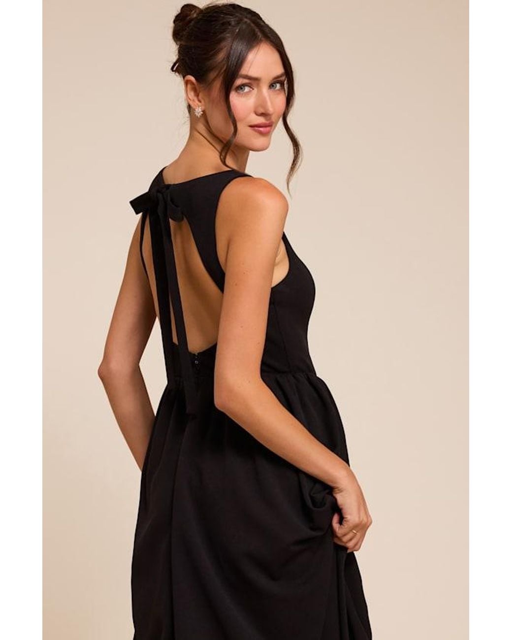 Lulus Black Kenly Boat Neck Cutout Midi Dress