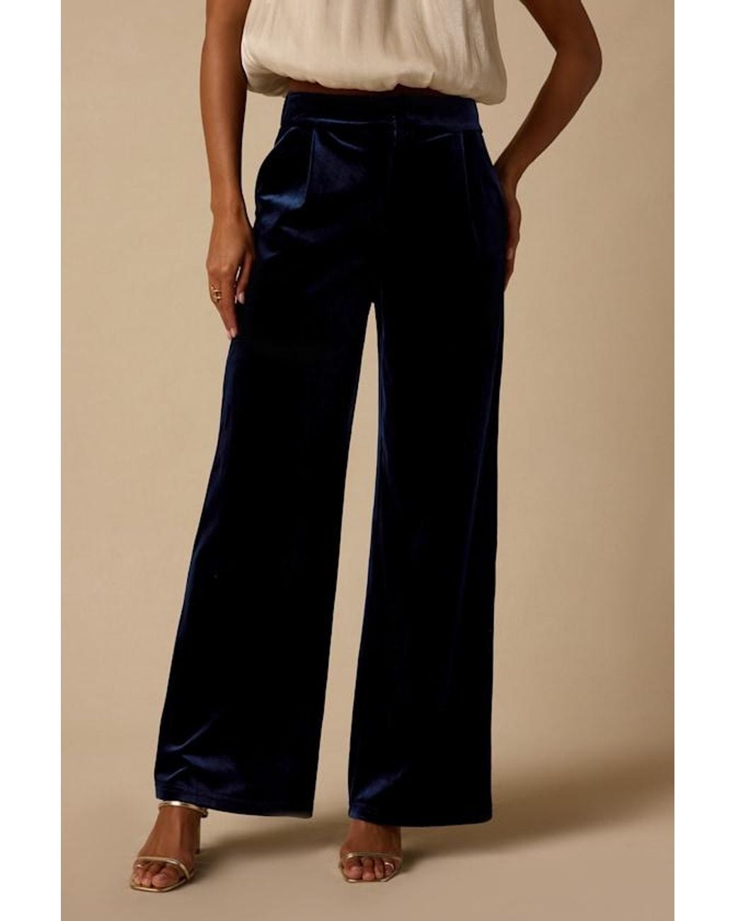 Lulus Natural Haira Velvet Wide-Leg Mid-Rise Trouser Pants