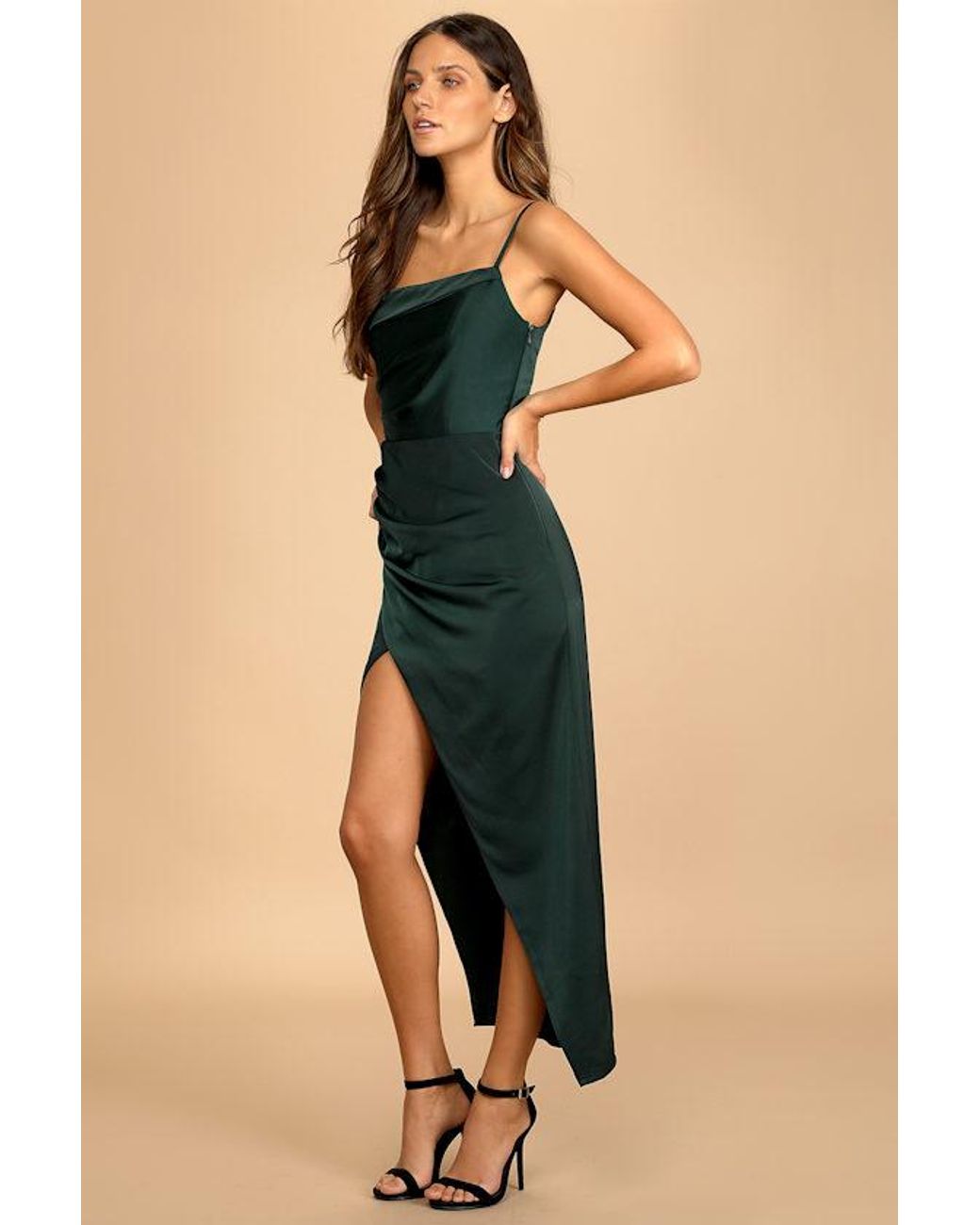 Lulus Blue Showing Off A Little Asymmetrical Tulip Midi Dress