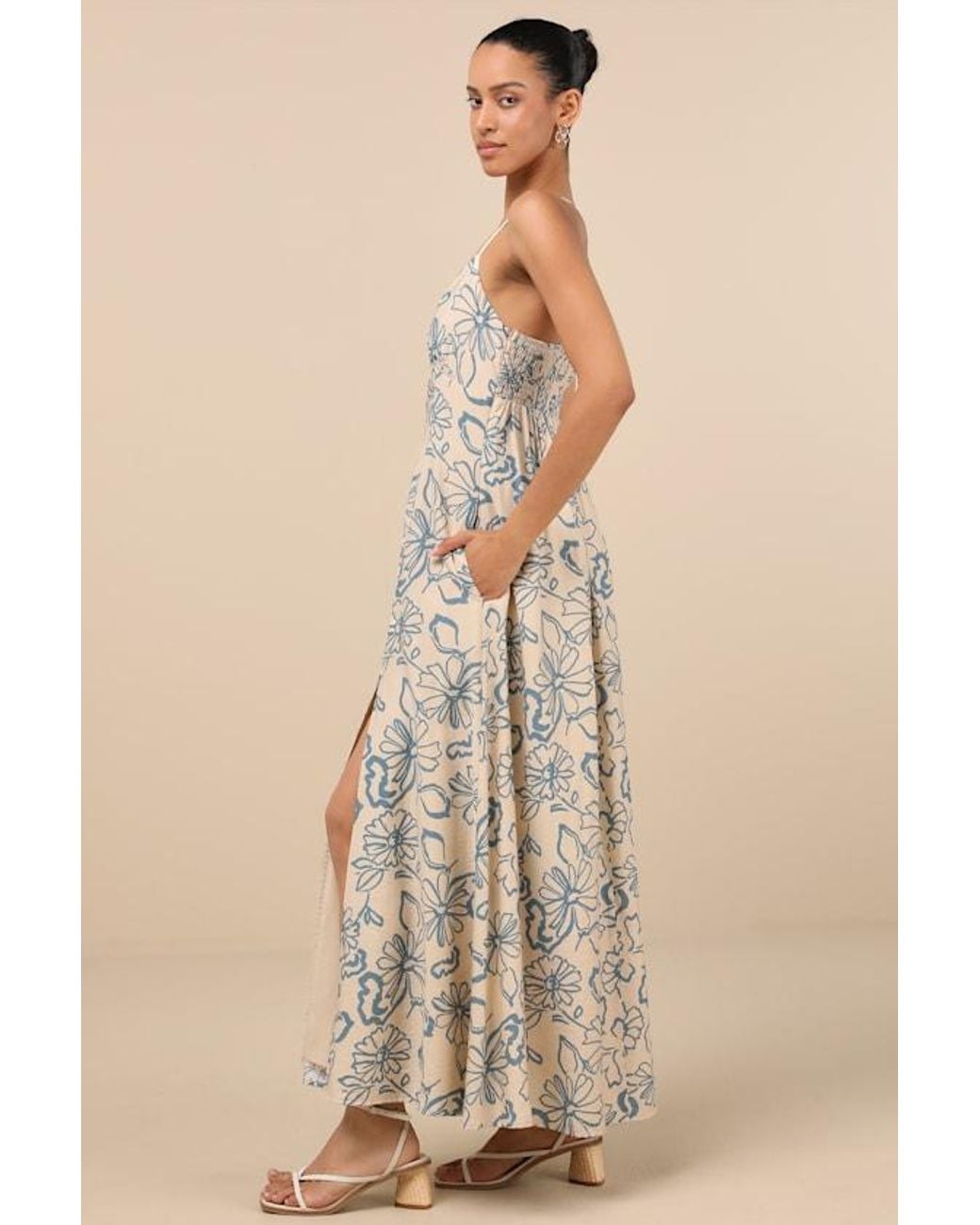 Lulus Angelika Floral Sleeveless Midi Dress in Natural | Lyst
